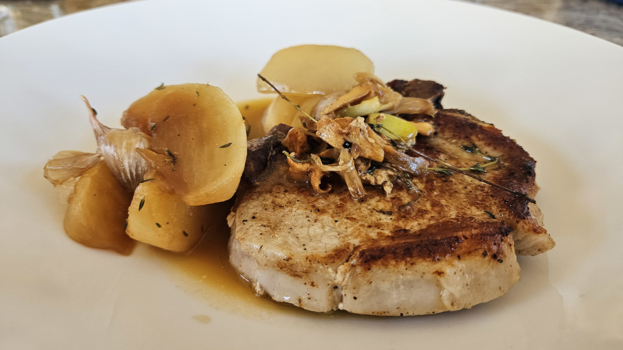 Confit Turnip and Roast Pork Chop